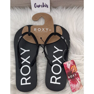 Roxy Black Flip Flops Woman’s Size 5 Brand New Black White NWT